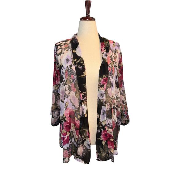 Kirra sheer floral kimono front cardigan shrug oversized XS - Picture 1 of 7